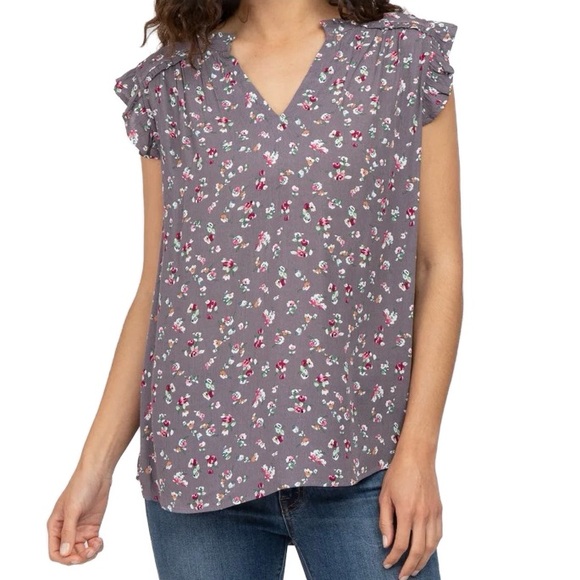 Kori Tops - Women’s Small Kori Lavender Purple Floral Ruffle Sleeve Blouse